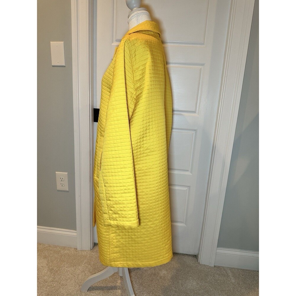 Harve Benard Quilted Coat Women Size 16 Vintage Yellow Grid Textured Long Jacket - Picture 3 of 11